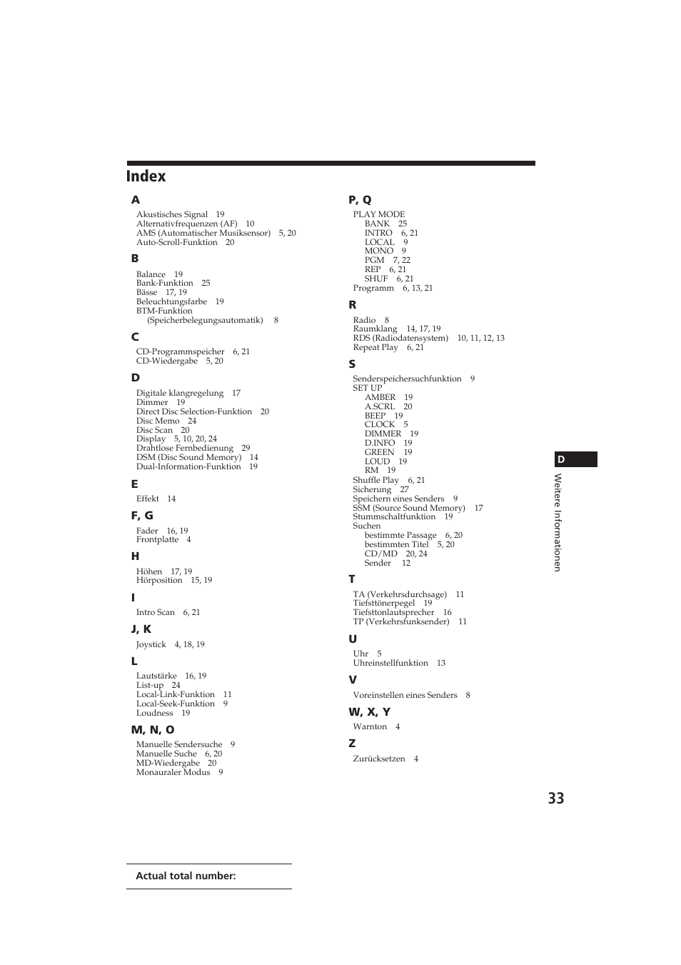 Index | Sony CDX-C810DSP User Manual | Page 96 / 129