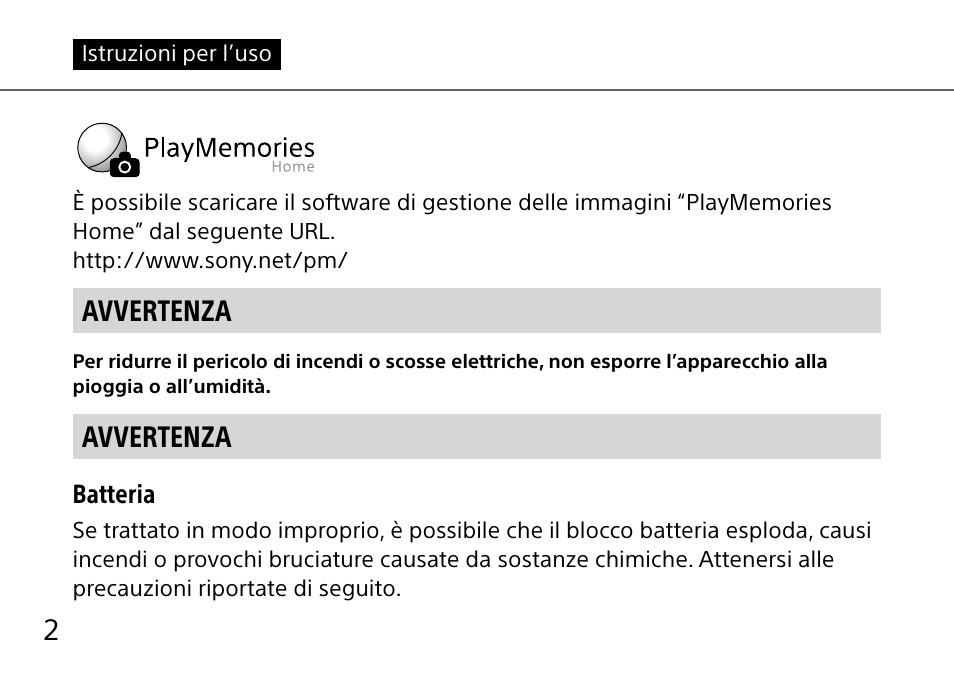 Italiano, Avvertenza | Sony DSC-QX10 User Manual | Page 126 / 363