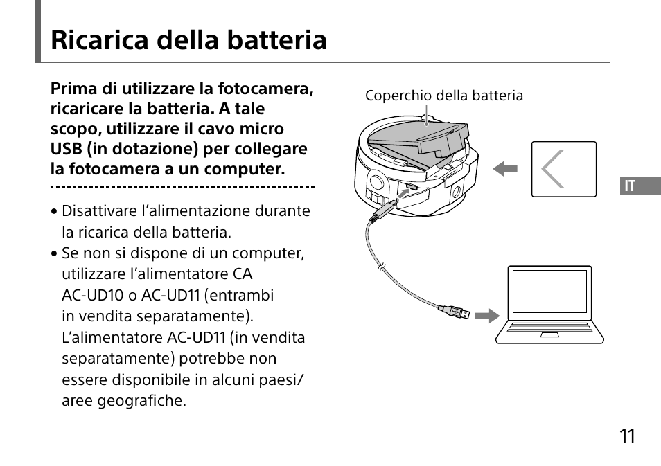 Ricarica della batteria | Sony DSC-QX10 User Manual | Page 135 / 363