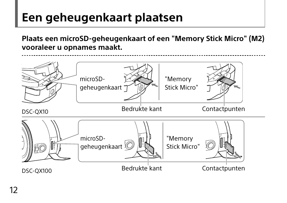 Een geheugenkaart plaatsen | Sony DSC-QX10 User Manual | Page 166 / 363