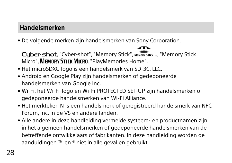 28 handelsmerken | Sony DSC-QX10 User Manual | Page 182 / 363