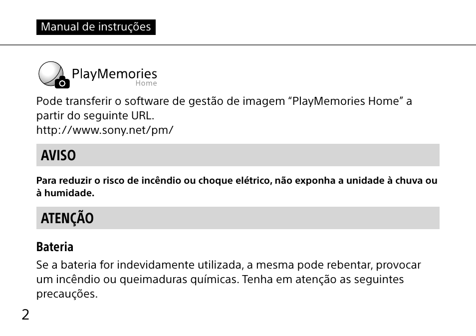 Português, Aviso, Atenção | Sony DSC-QX10 User Manual | Page 186 / 363