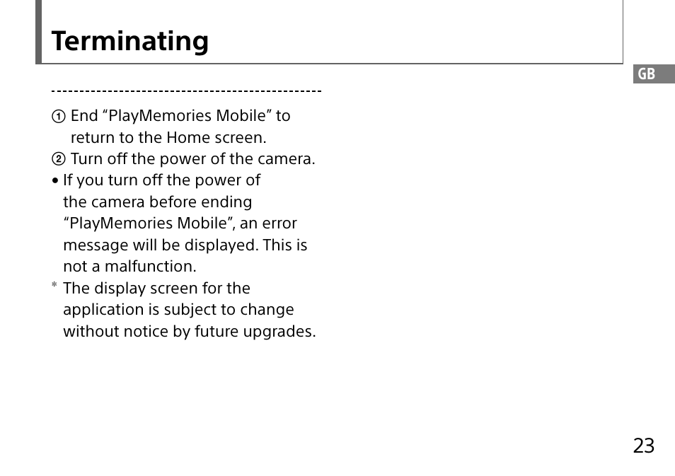 Terminating | Sony DSC-QX10 User Manual | Page 23 / 363