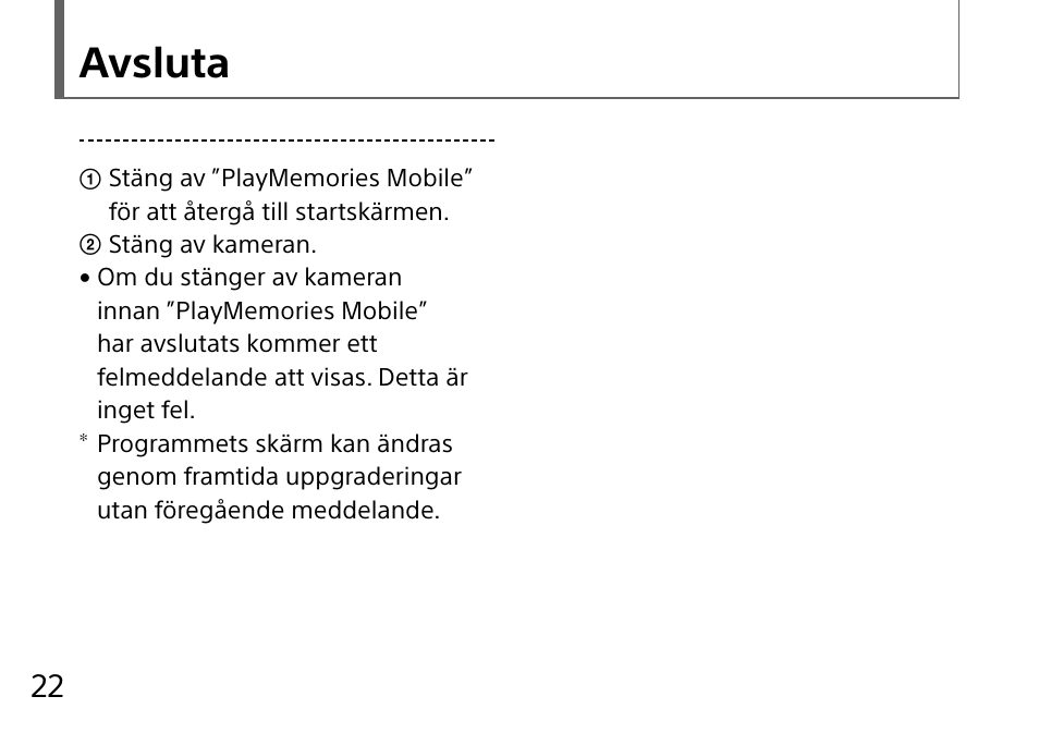 Avsluta | Sony DSC-QX10 User Manual | Page 236 / 363