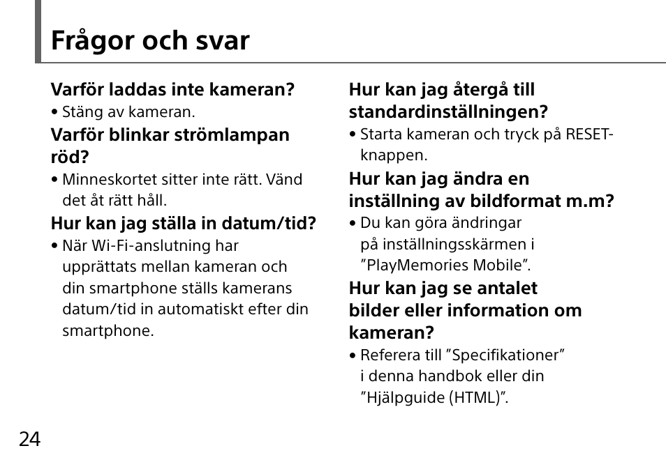 Frågor och svar | Sony DSC-QX10 User Manual | Page 238 / 363