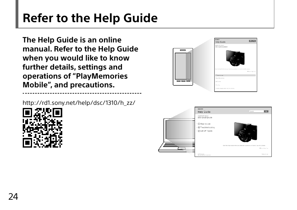 Refer to the help guide | Sony DSC-QX10 User Manual | Page 24 / 363
