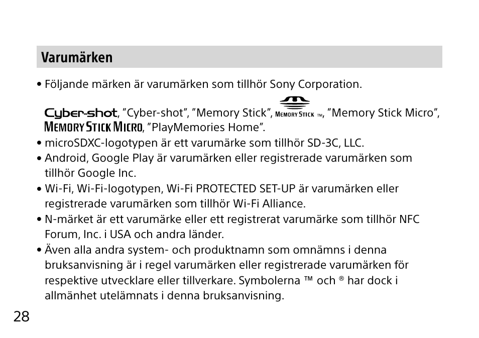 28 varumärken | Sony DSC-QX10 User Manual | Page 242 / 363