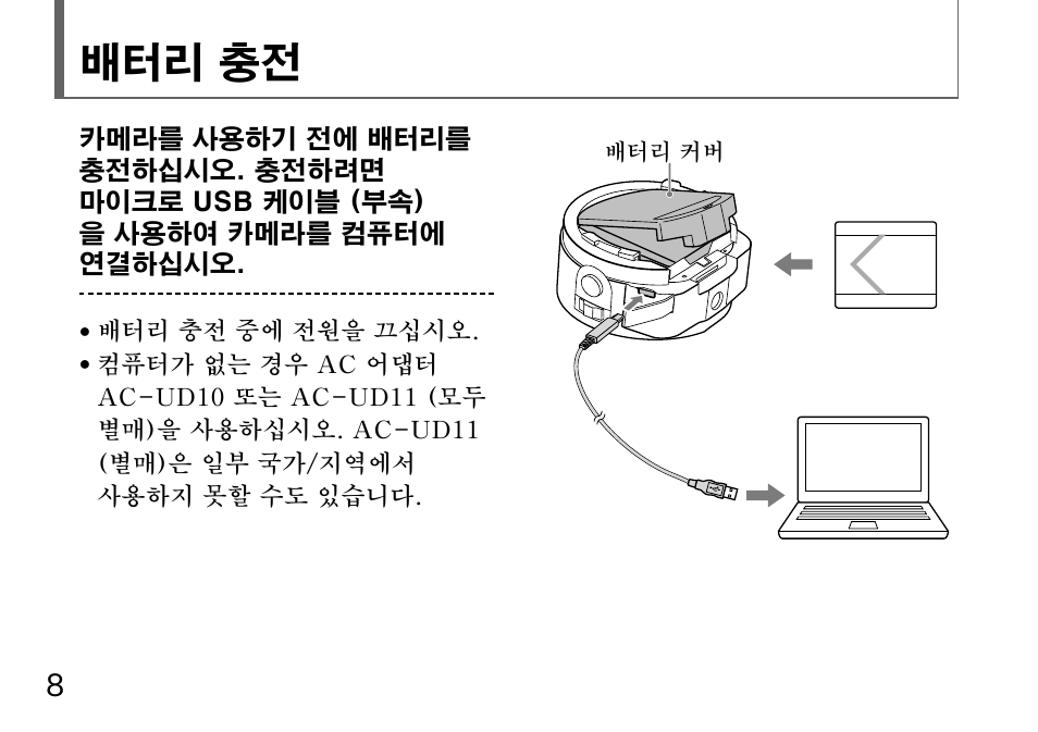 배터리 충전 | Sony DSC-QX10 User Manual | Page 288 / 363