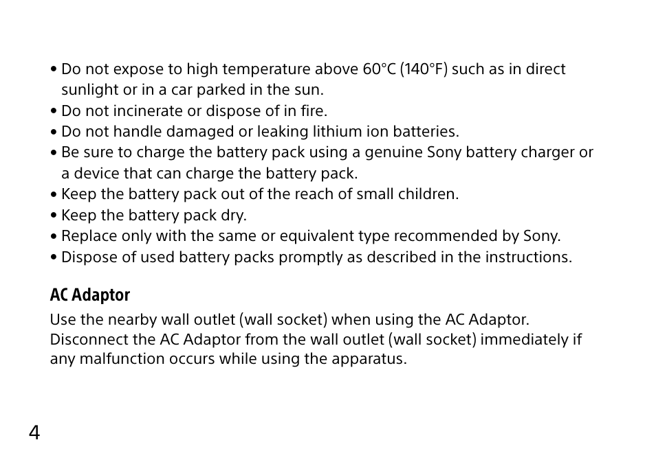 Ac adaptor | Sony DSC-QX10 User Manual | Page 4 / 363