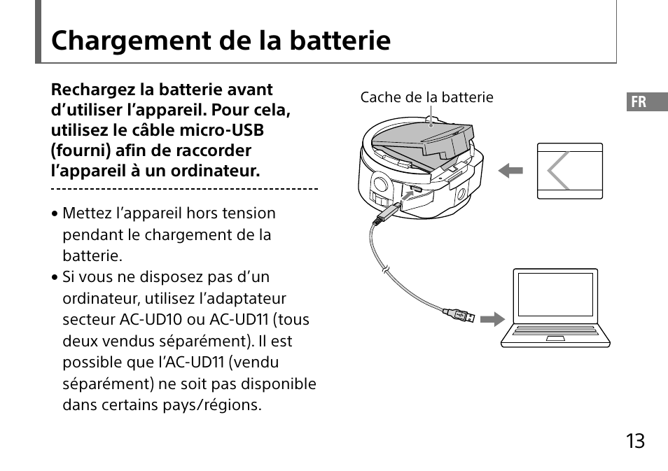 Chargement de la batterie | Sony DSC-QX10 User Manual | Page 43 / 363