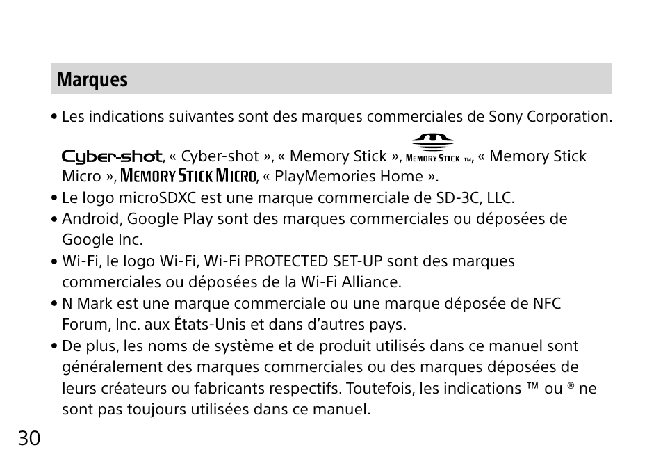 30 marques | Sony DSC-QX10 User Manual | Page 60 / 363