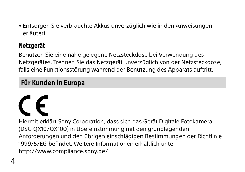 Für kunden in europa | Sony DSC-QX10 User Manual | Page 66 / 363