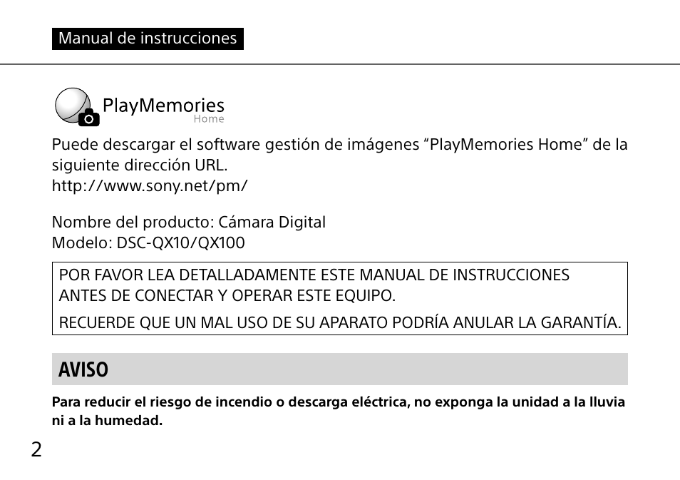 Español, Aviso | Sony DSC-QX10 User Manual | Page 94 / 363