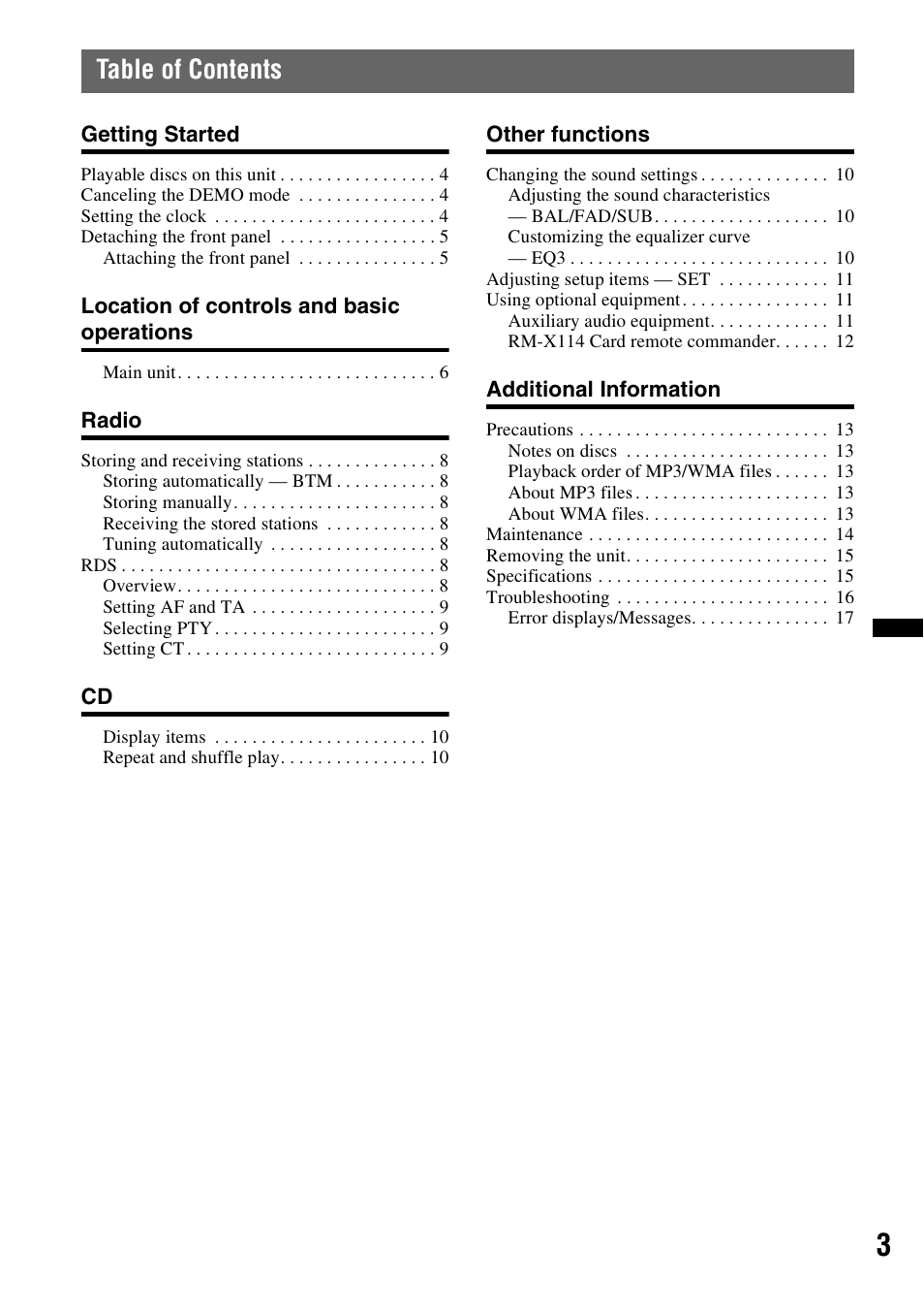 Sony CDX-GT252MP User Manual | Page 3 / 92