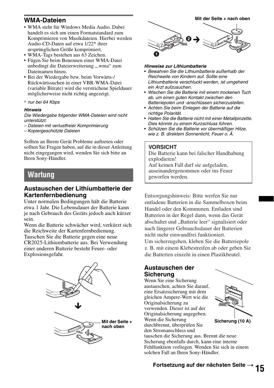 Wma-dateien, Wartung | Sony CDX-GT252MP User Manual | Page 31 / 92