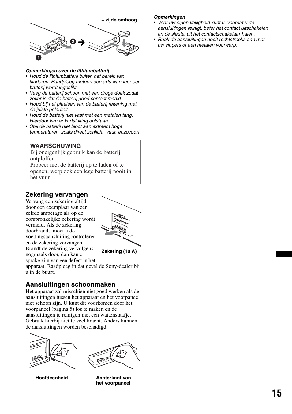 Zekering vervangen, Aansluitingen schoonmaken | Sony CDX-GT252MP User Manual | Page 85 / 92