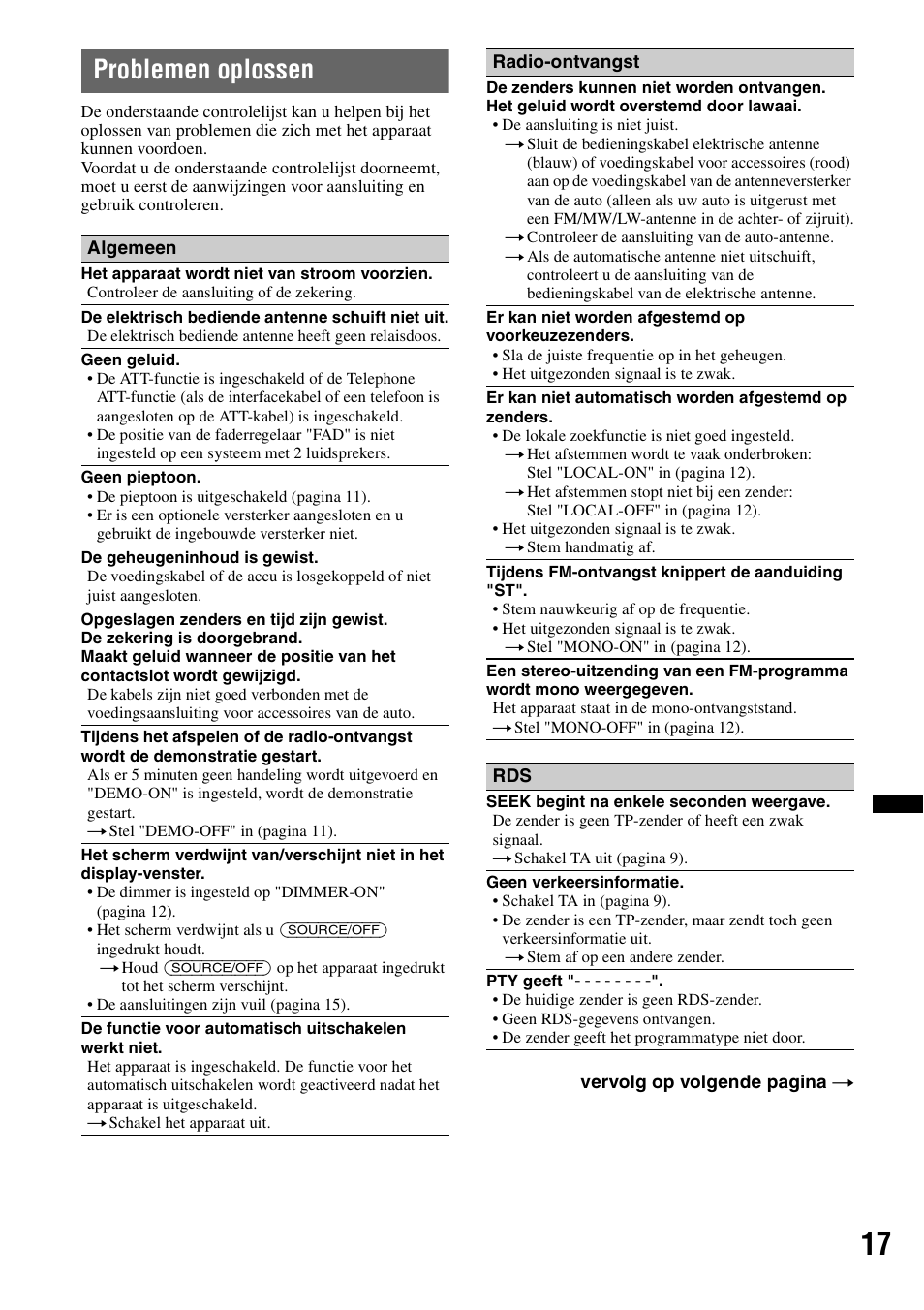 Problemen oplossen | Sony CDX-GT252MP User Manual | Page 87 / 92