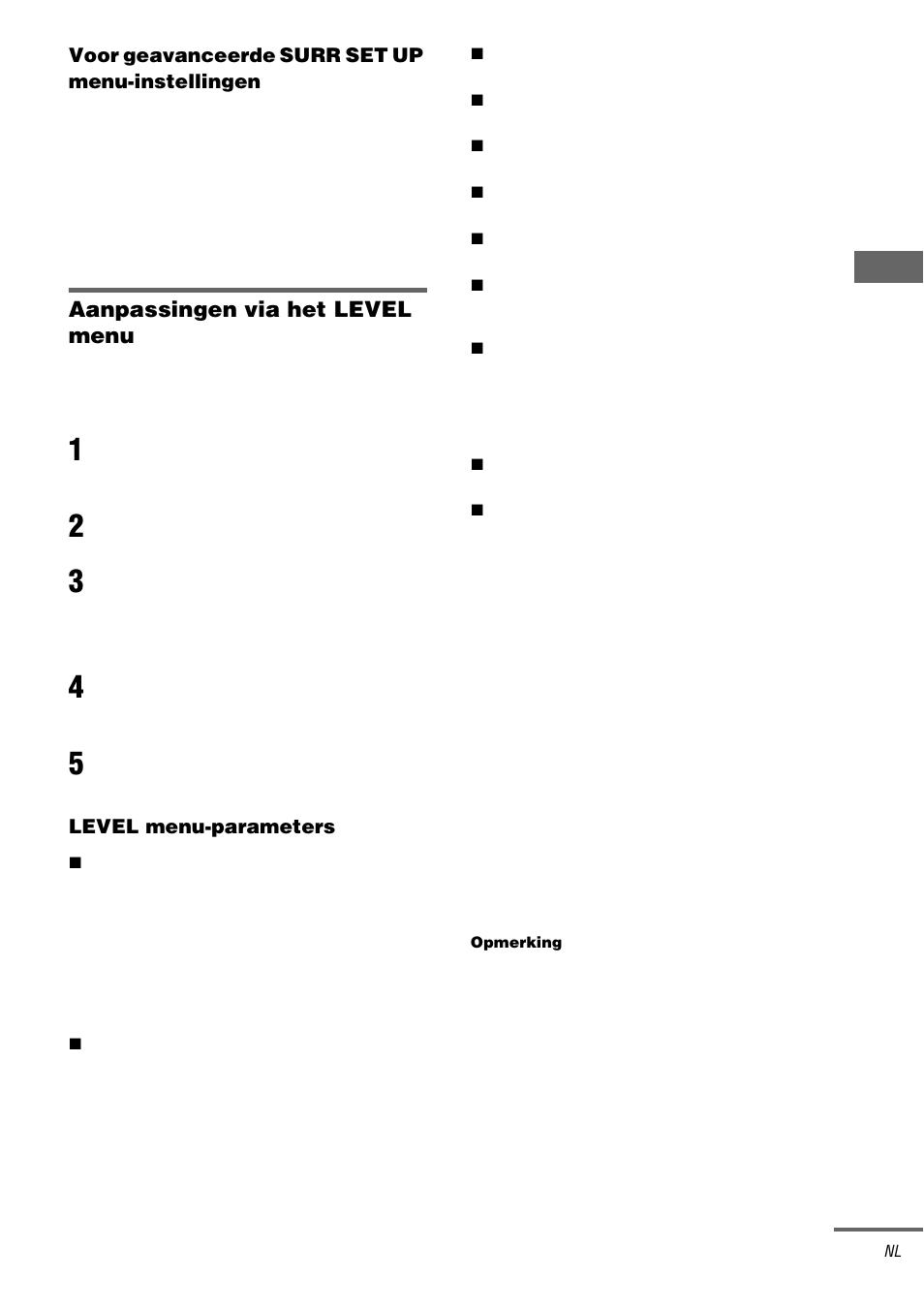 Aanpassingen via het level menu | Sony STR-DA3000ES User Manual | Page 109 / 208