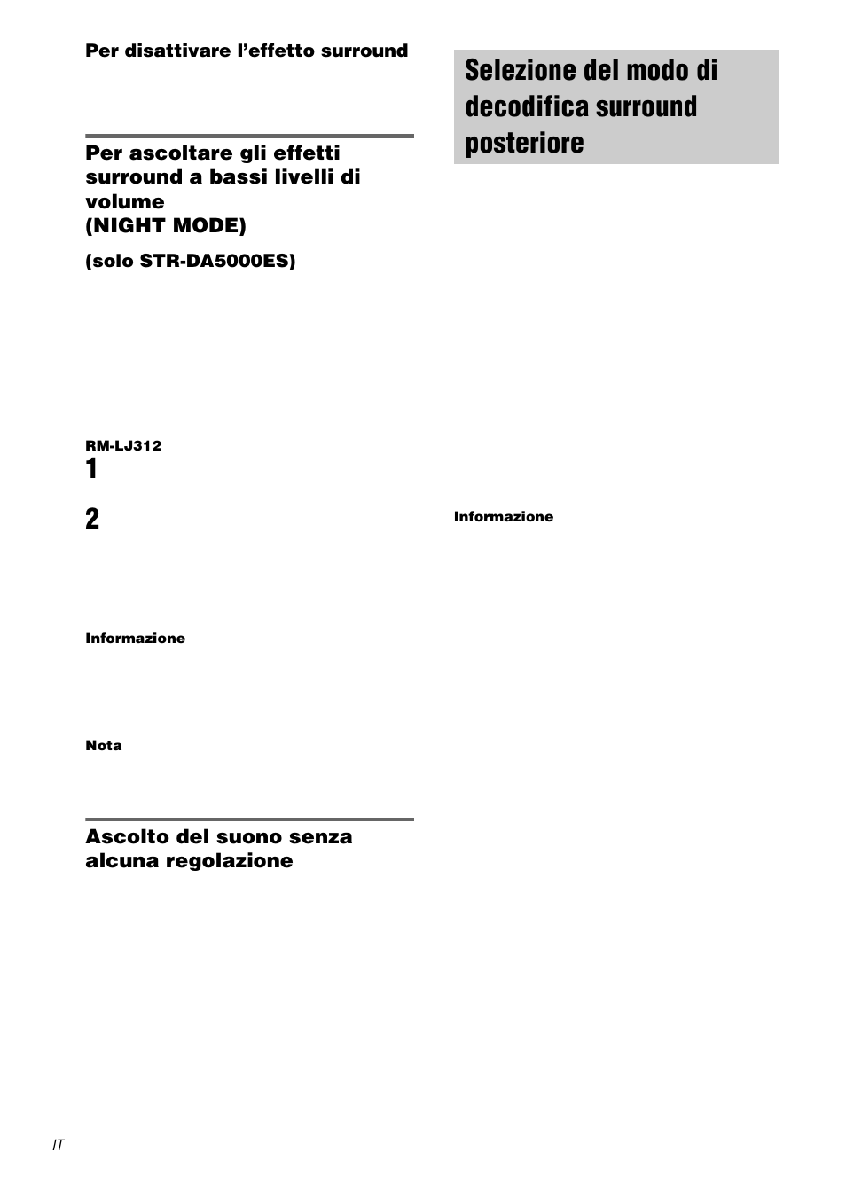 Surr back decoding, Selezione del modo di decodifica surround, Posteriore — surr back decoding | Sony STR-DA3000ES User Manual | Page 174 / 208