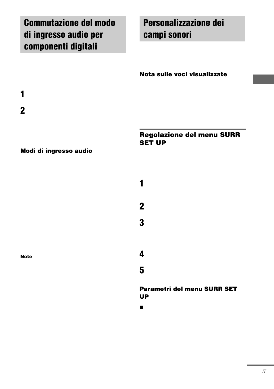 Input mode, Personalizzazione dei campi sonori, Commutazione del modo di ingresso | Audio per componenti digitali — input mode | Sony STR-DA3000ES User Manual | Page 177 / 208