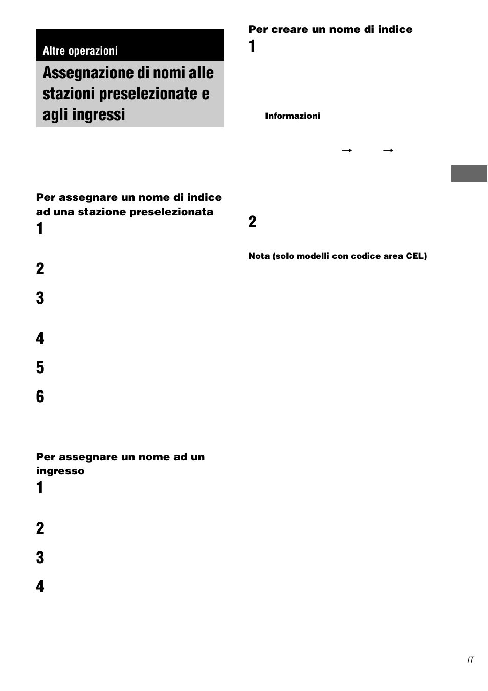 Altre operazioni, Assegnazione di nomi alle stazioni, Preselezionate e agli ingressi | Sony STR-DA3000ES User Manual | Page 189 / 208