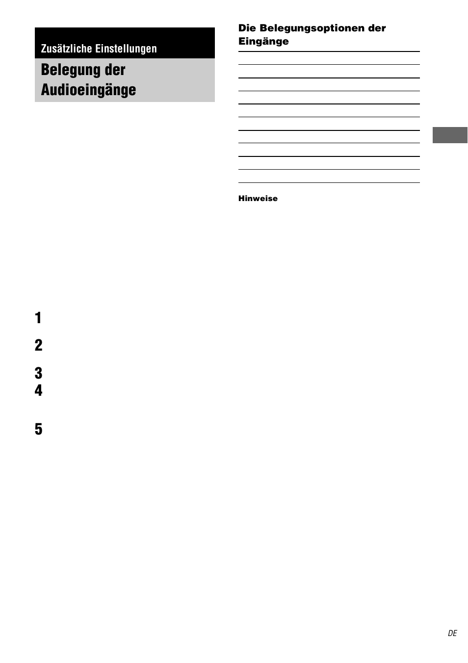 Zusätzliche einstellungen, Belegung der audioeingänge, Digital assign | Sony STR-DA3000ES User Manual | Page 39 / 208