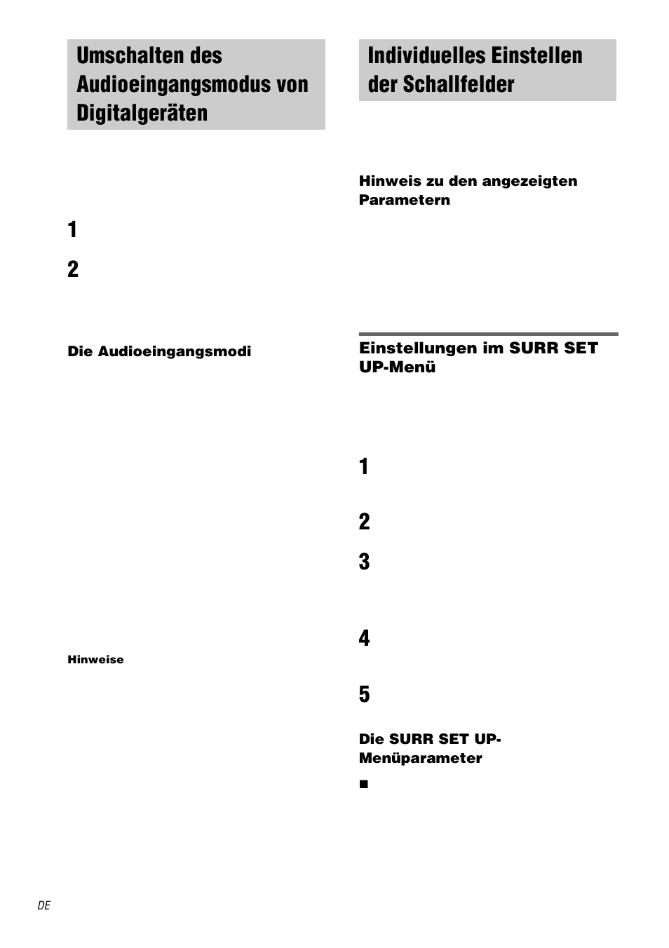 Input mode, Individuelles einstellen der schallfelder, Umschalten des audioeingangsmodus | Von digitalgeräten — input mode, Individuelles einstellen der, Schallfelder, Seite 40) g, Seite 40) | Sony STR-DA3000ES User Manual | Page 40 / 208