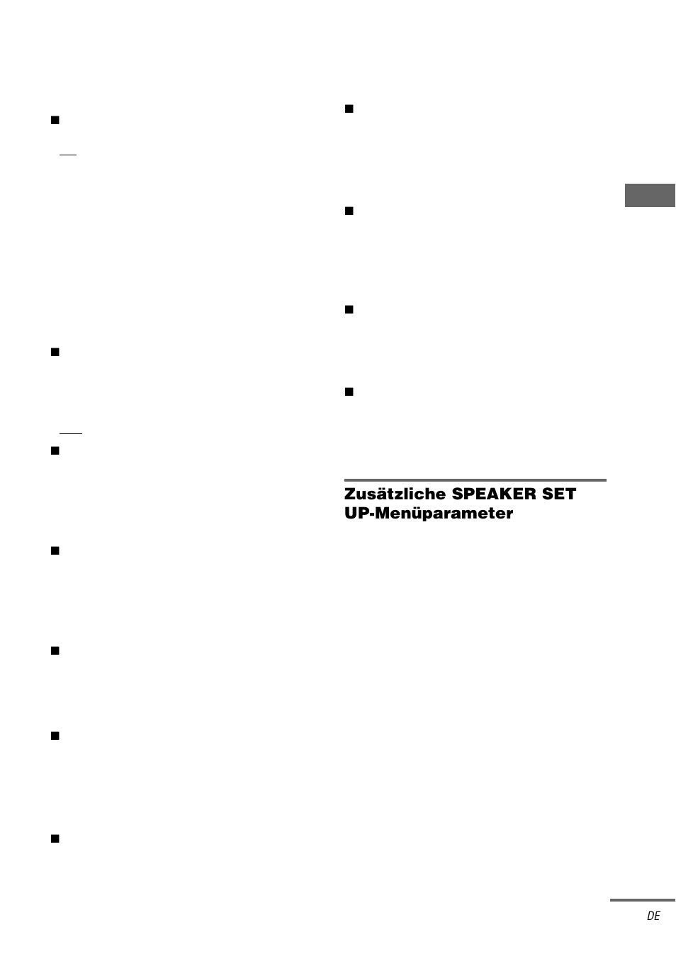 Zusätzliche speaker set up-menüparameter, Zus ätz lic he eins tellu ng e n | Sony STR-DA3000ES User Manual | Page 45 / 208