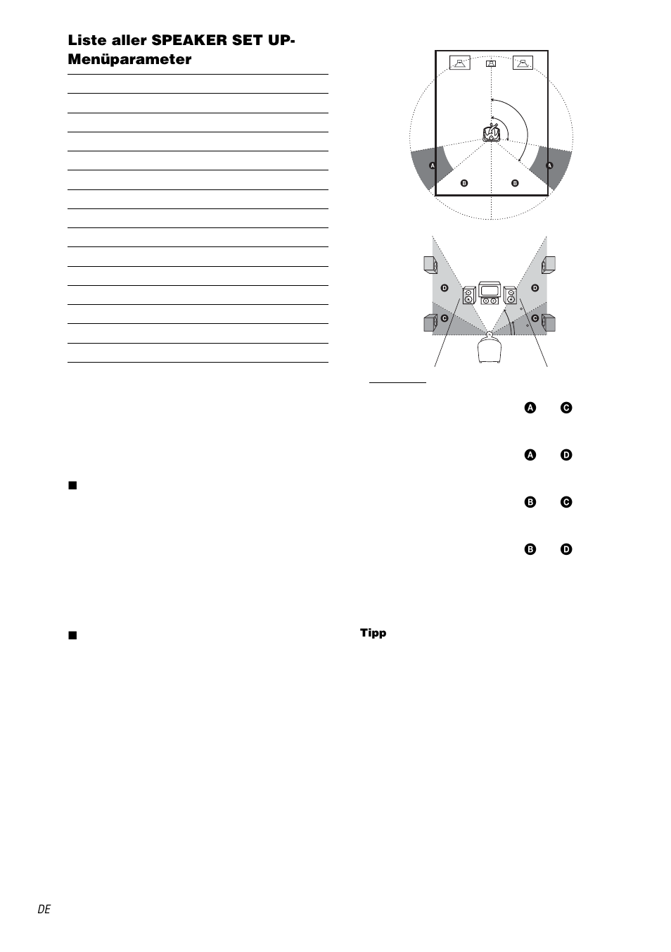 Liste aller speaker set up- menüparameter | Sony STR-DA3000ES User Manual | Page 46 / 208