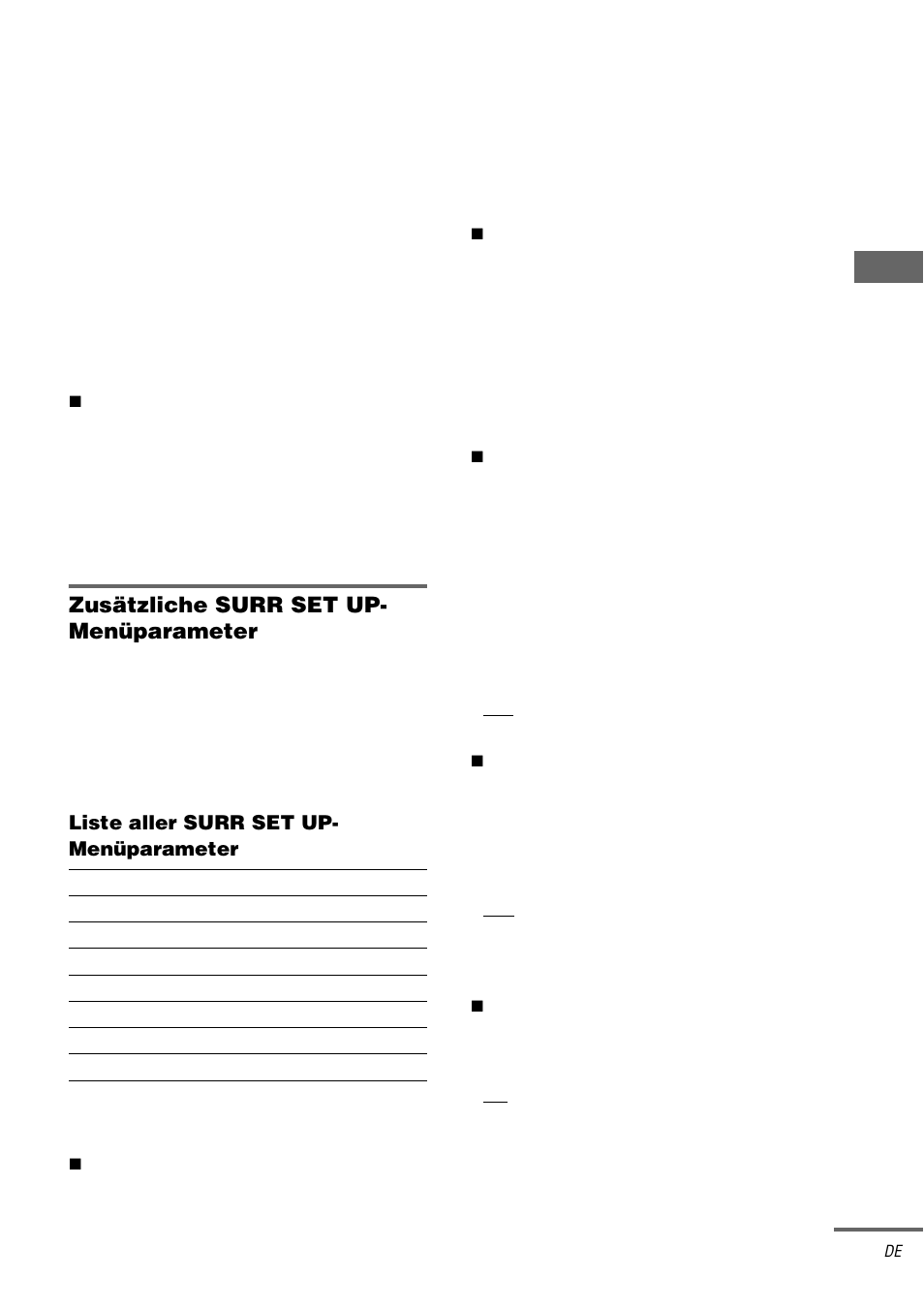 Siehe seite 47, Zusätzliche surr set up- menüparameter, Zus ätz lic he eins tellu ng e n | Liste aller surr set up- menüparameter | Sony STR-DA3000ES User Manual | Page 47 / 208