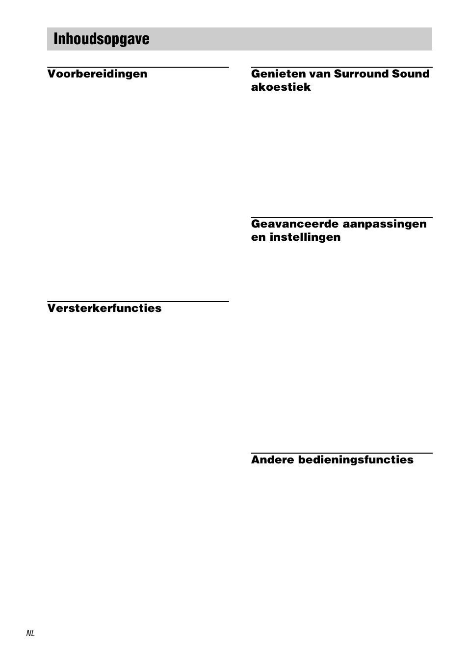 Inhoudsopgave | Sony STR-DA3000ES User Manual | Page 72 / 208