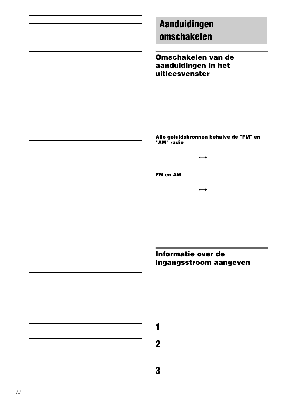 Aanduidingen omschakelen, Informatie over de ingangsstroom aangeven | Sony STR-DA3000ES User Manual | Page 98 / 208