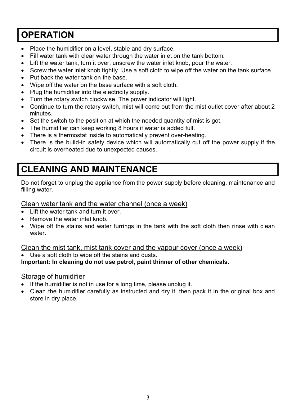 Operation, Cleaning and maintenance | Scarlett SC-981 User Manual | Page 3 / 7