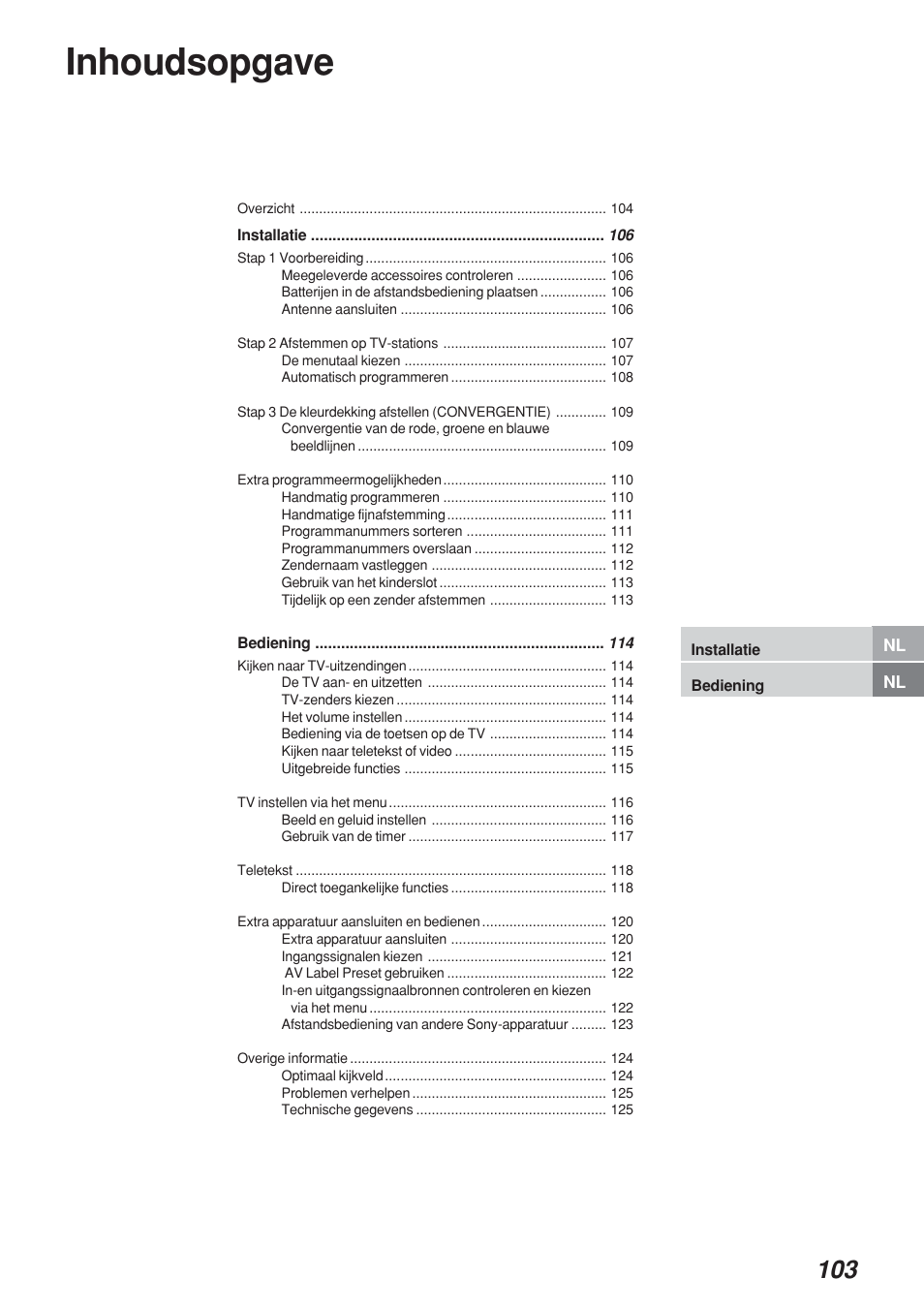 Inhoudsopgave | Sony KP-41S4 User Manual | Page 102 / 149