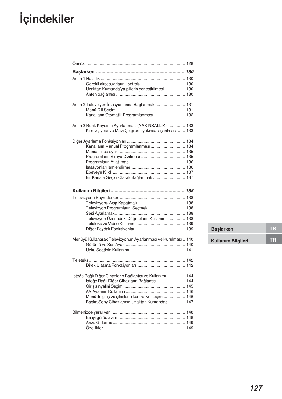 Wçindekiler | Sony KP-41S4 User Manual | Page 126 / 149