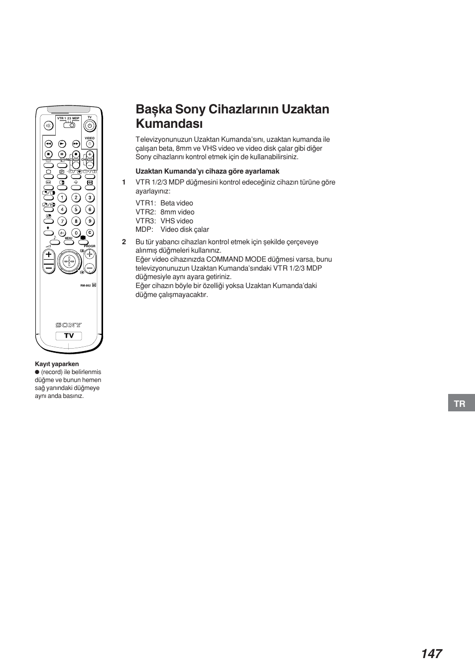 Baxka sony cihazlarwnwn uzaktan kumandasw | Sony KP-41S4 User Manual | Page 146 / 149