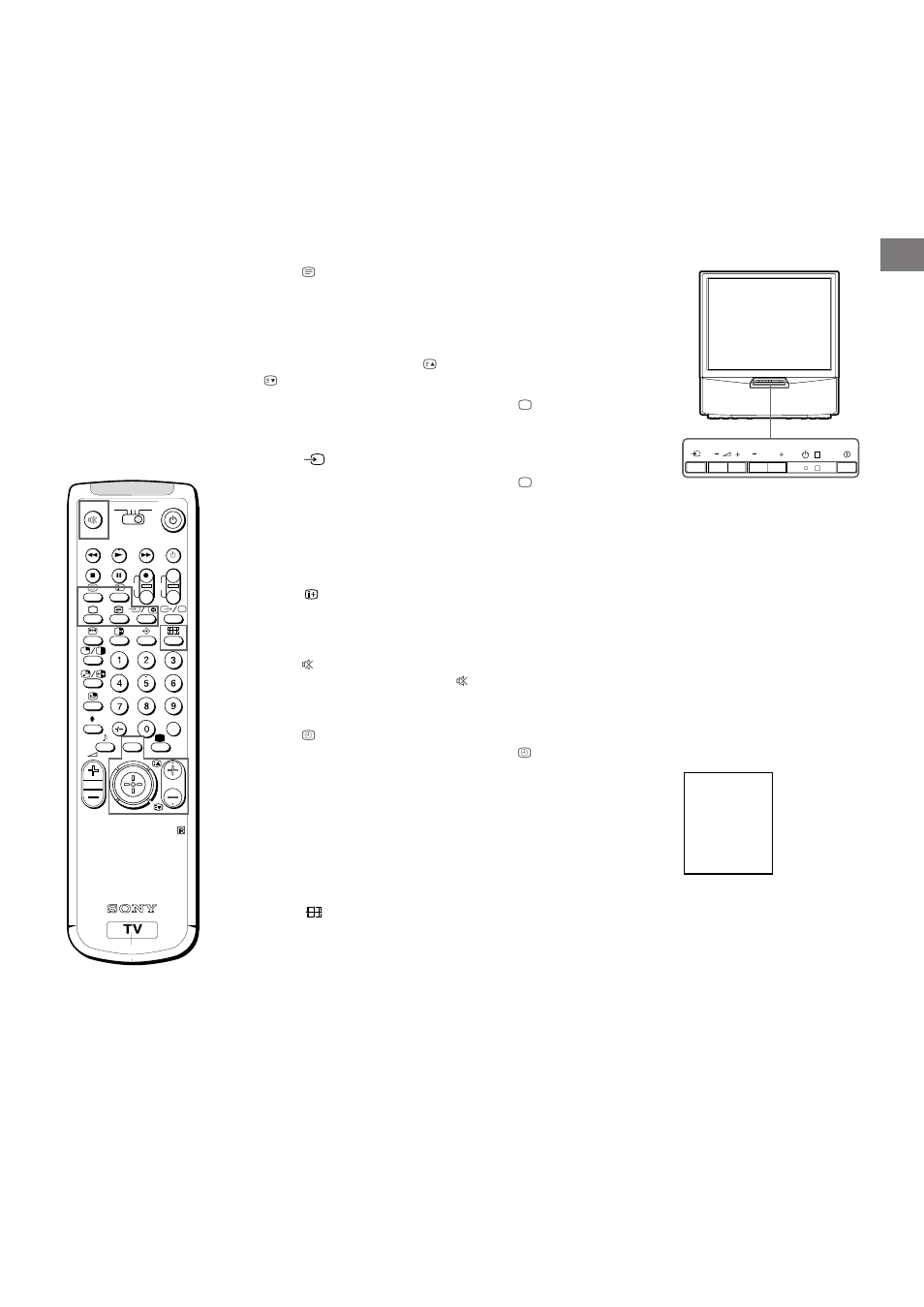 Watching teletext or video input, More convenient functions, Watching teletext | Watching a video input picture, Displaying the on screen indications, Muting the sound, Displaying the time, Displaying the programme table, Viewing the programmes in 16:9 mode | Sony KP-41S4 User Manual | Page 15 / 149