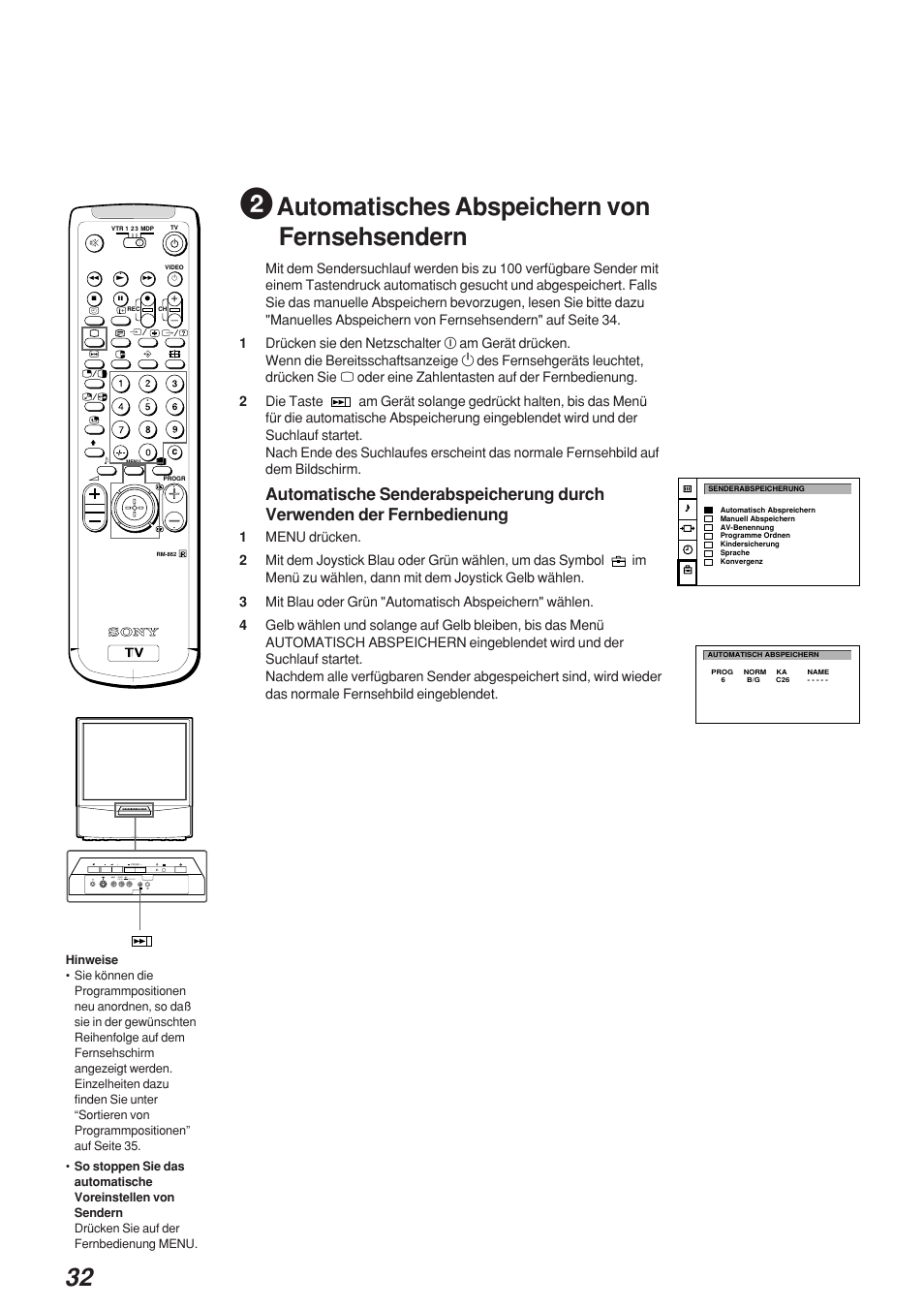 Automatisches abspeichern von fernsehsendern, 3mono l/g/s/i r/d/d/d | Sony KP-41S4 User Manual | Page 32 / 149