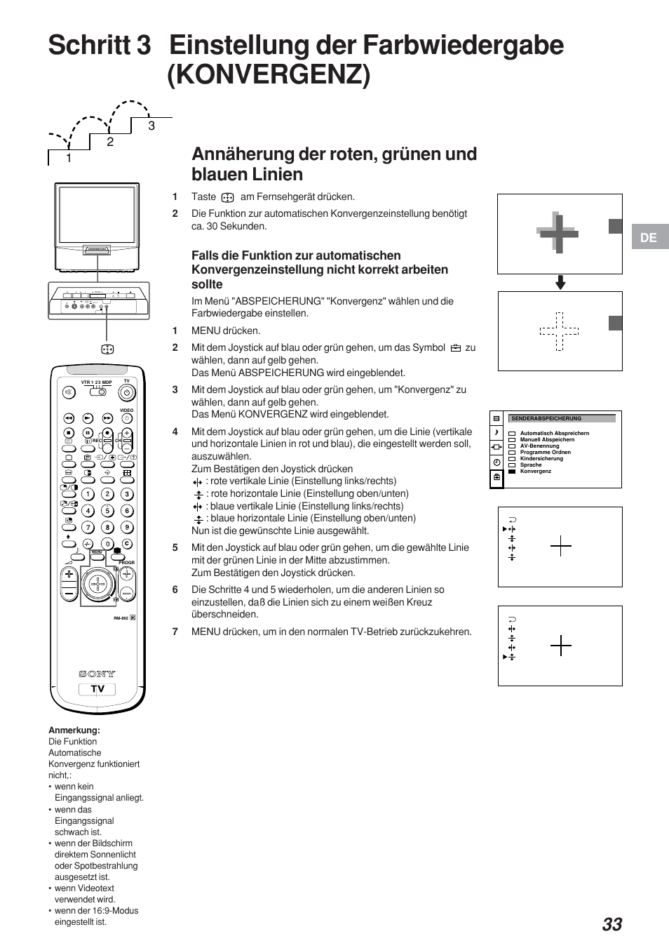 Annäherung der roten, grünen und blauen linien | Sony KP-41S4 User Manual | Page 33 / 149