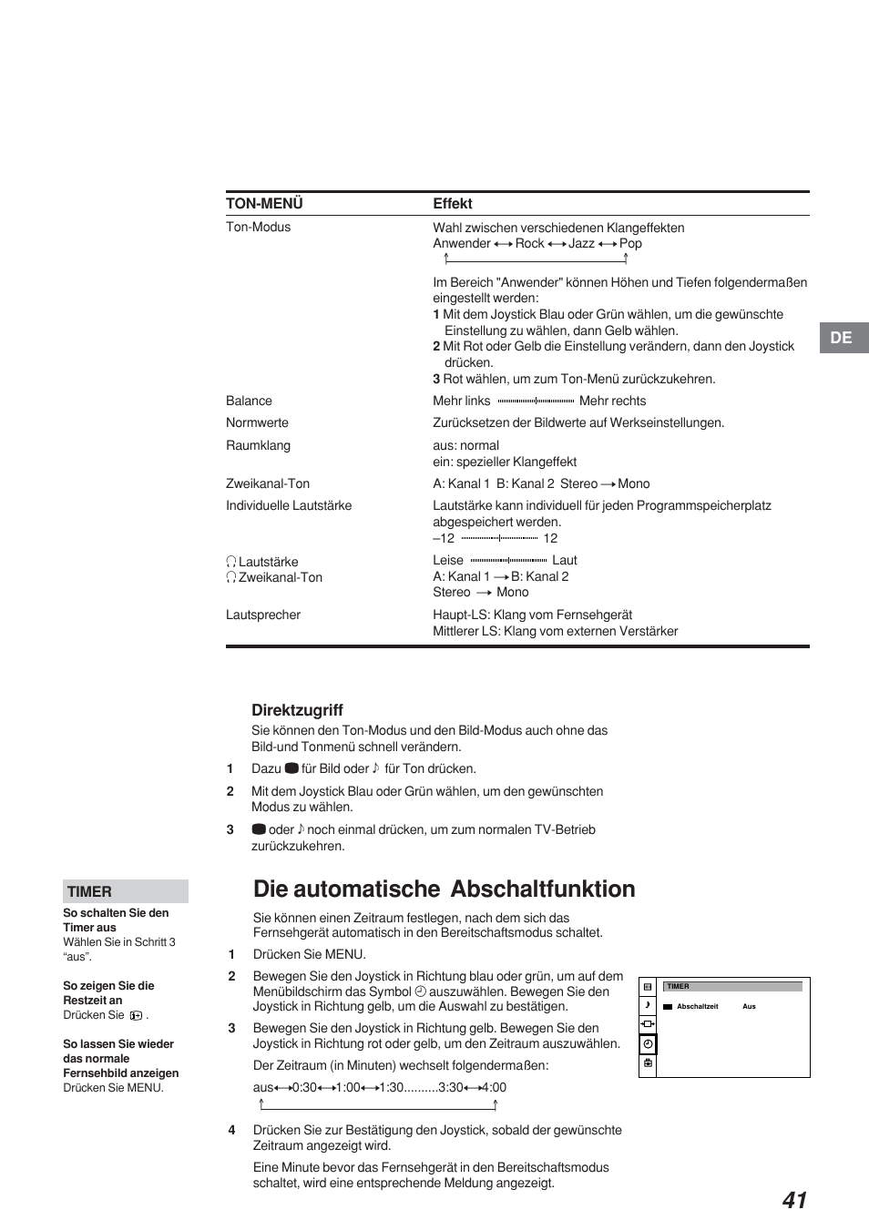 Die automatische abschaltfunktion | Sony KP-41S4 User Manual | Page 41 / 149