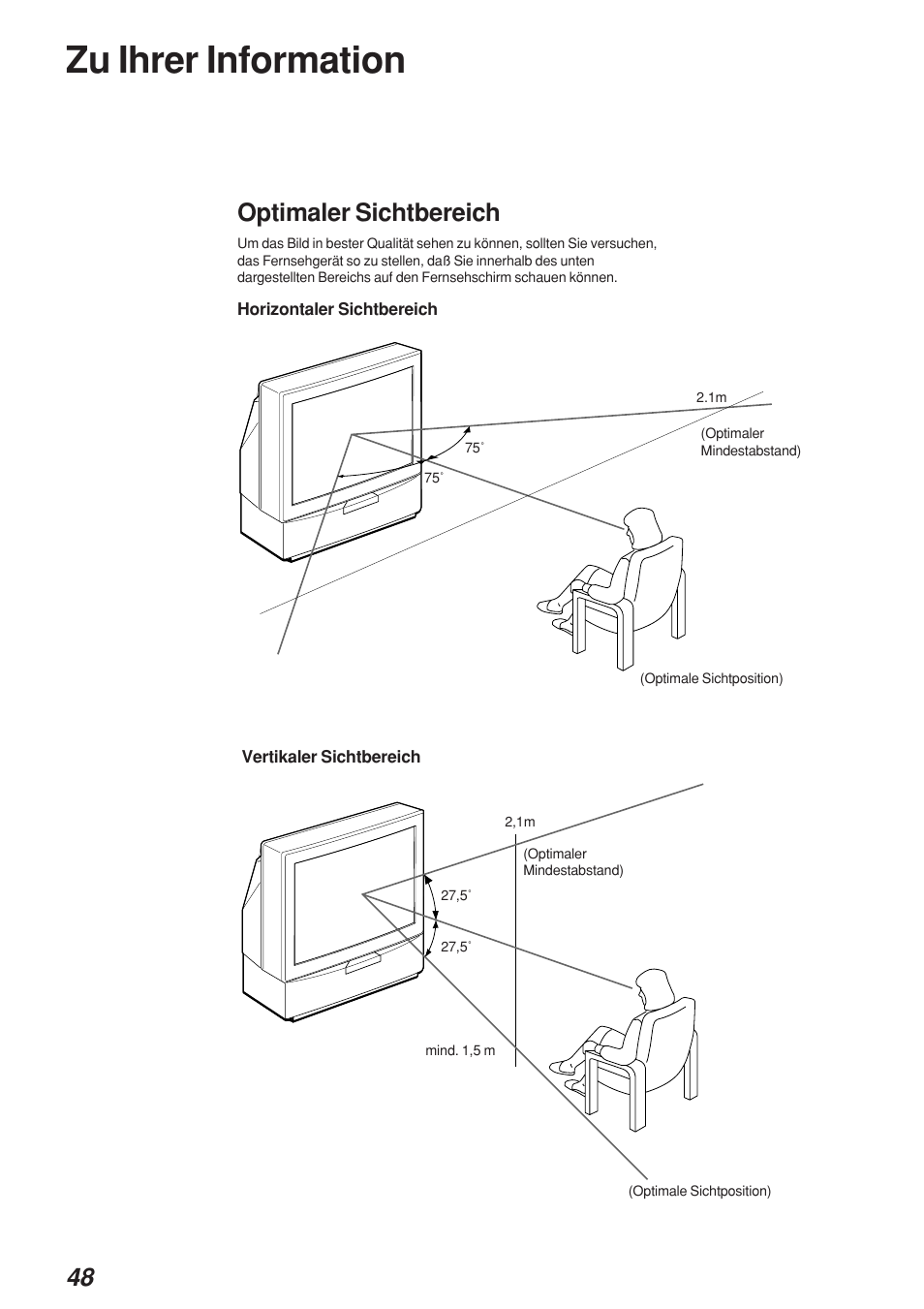 Zu ihrer information, Optimaler sichtbereich | Sony KP-41S4 User Manual | Page 48 / 149