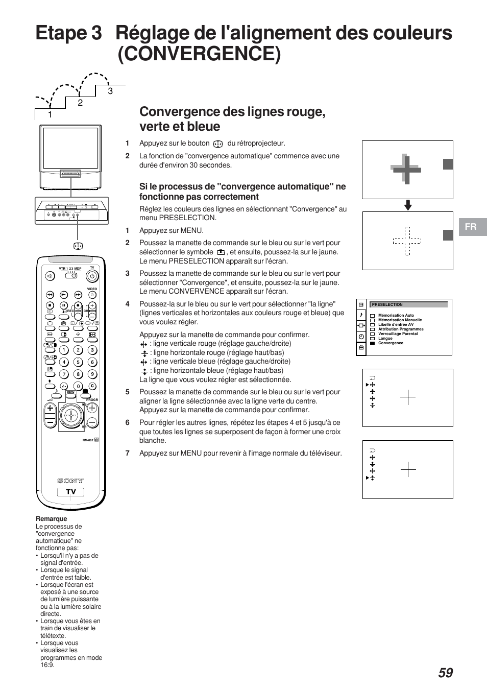 Convergence des lignes rouge, verte et bleue | Sony KP-41S4 User Manual | Page 59 / 149