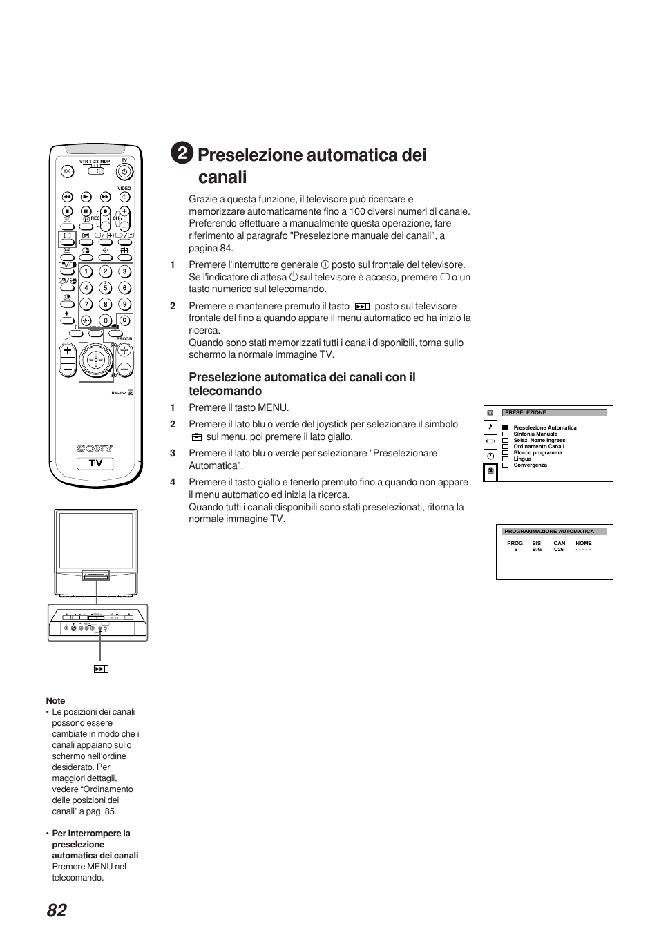 Preselezione automatica dei canali, 3mono l/g/s/i r/d/d/d | Sony KP-41S4 User Manual | Page 82 / 149