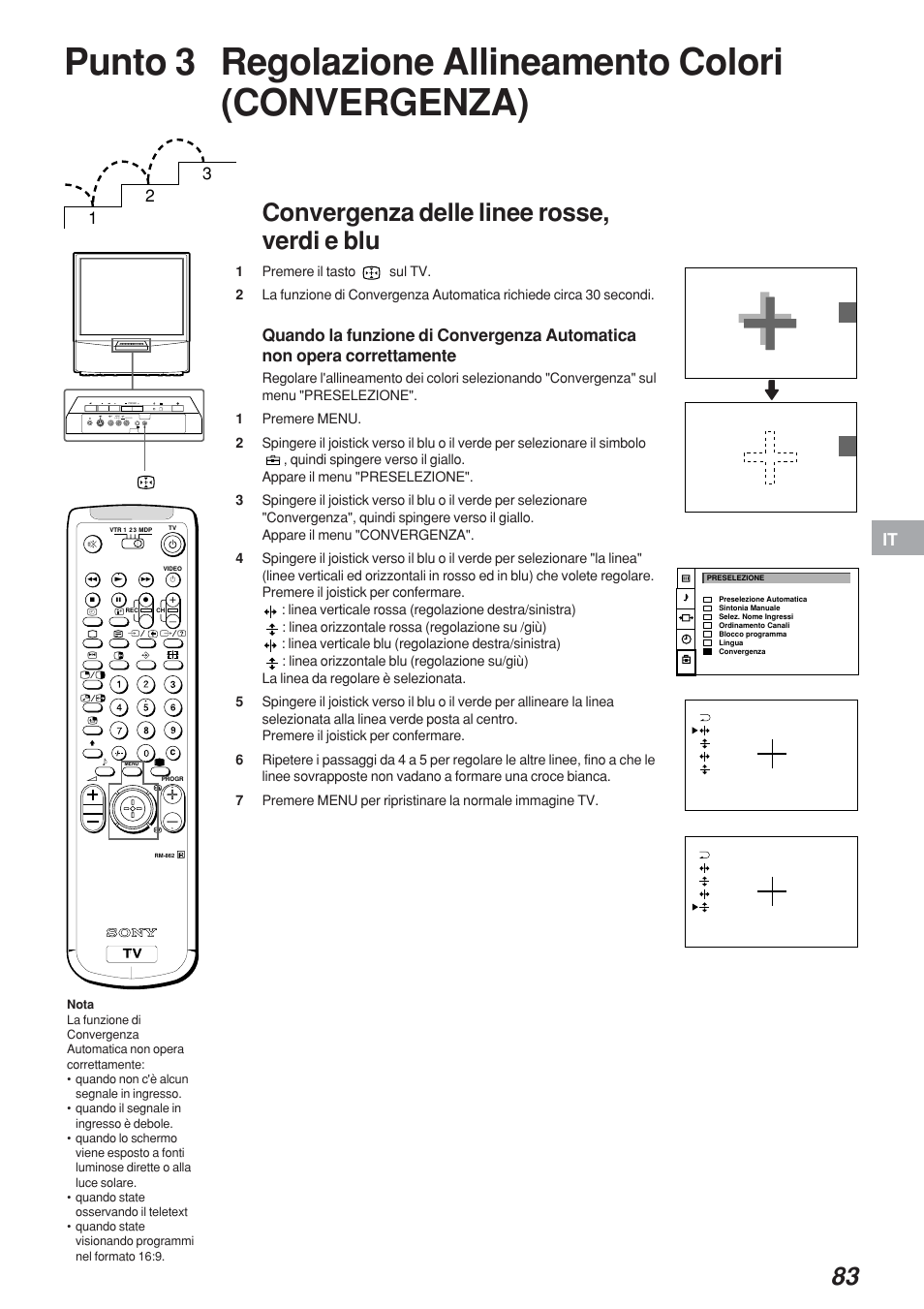 Convergenza delle linee rosse, verdi e blu | Sony KP-41S4 User Manual | Page 83 / 149