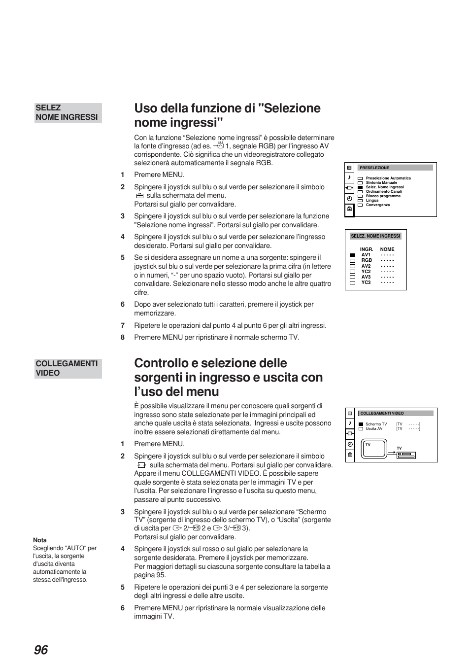 Uso della funzione di "selezione nome ingressi | Sony KP-41S4 User Manual | Page 96 / 149