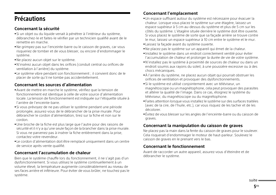 Précautions | Sony HT-ST3 User Manual | Page 19 / 115