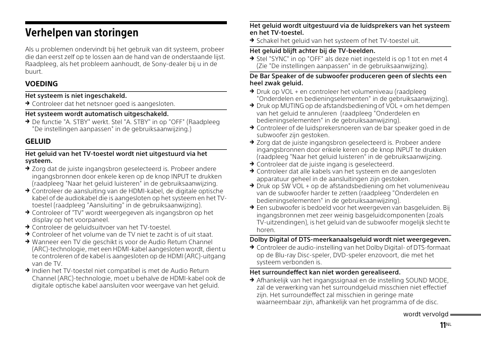 Verhelpen van storingen | Sony HT-ST3 User Manual | Page 69 / 115