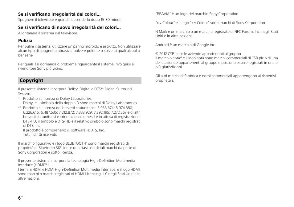 Copyright | Sony HT-ST3 User Manual | Page 78 / 115