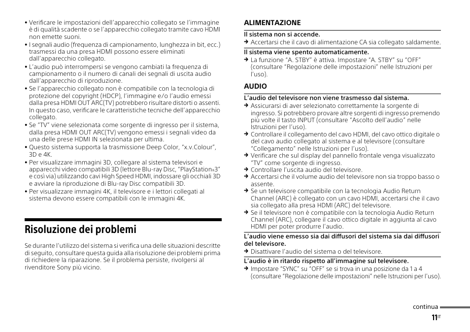 Risoluzione dei problemi | Sony HT-ST3 User Manual | Page 83 / 115