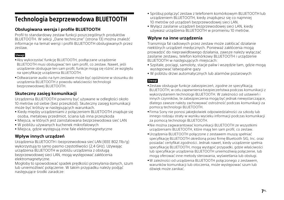 Technologia bezprzewodowa bluetooth | Sony HT-ST3 User Manual | Page 95 / 115